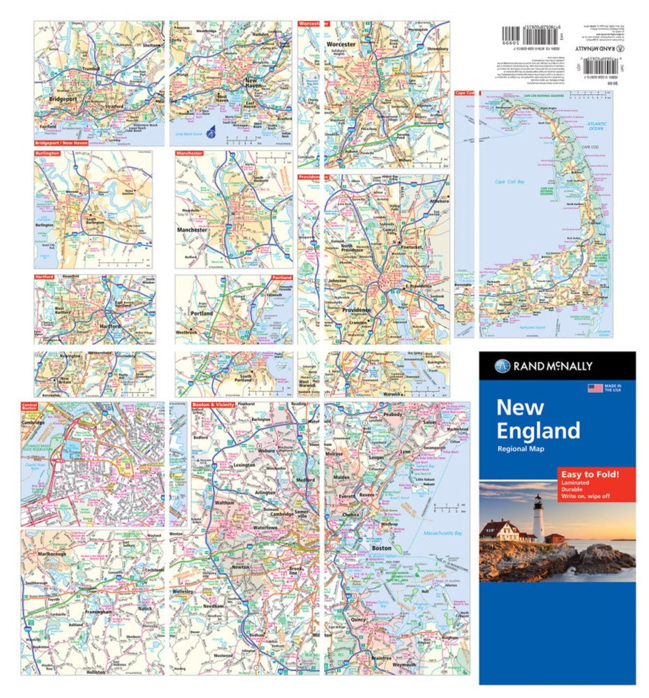 New England Regional Area Highway Laminated Map by Rand McNally (Easy to Fold) - Backside Map Insets