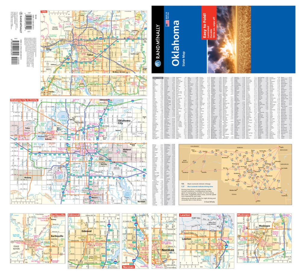 Oklahoma State Highway Laminated Map by Rand McNally (Easy to Fold) - Backside Map Insets