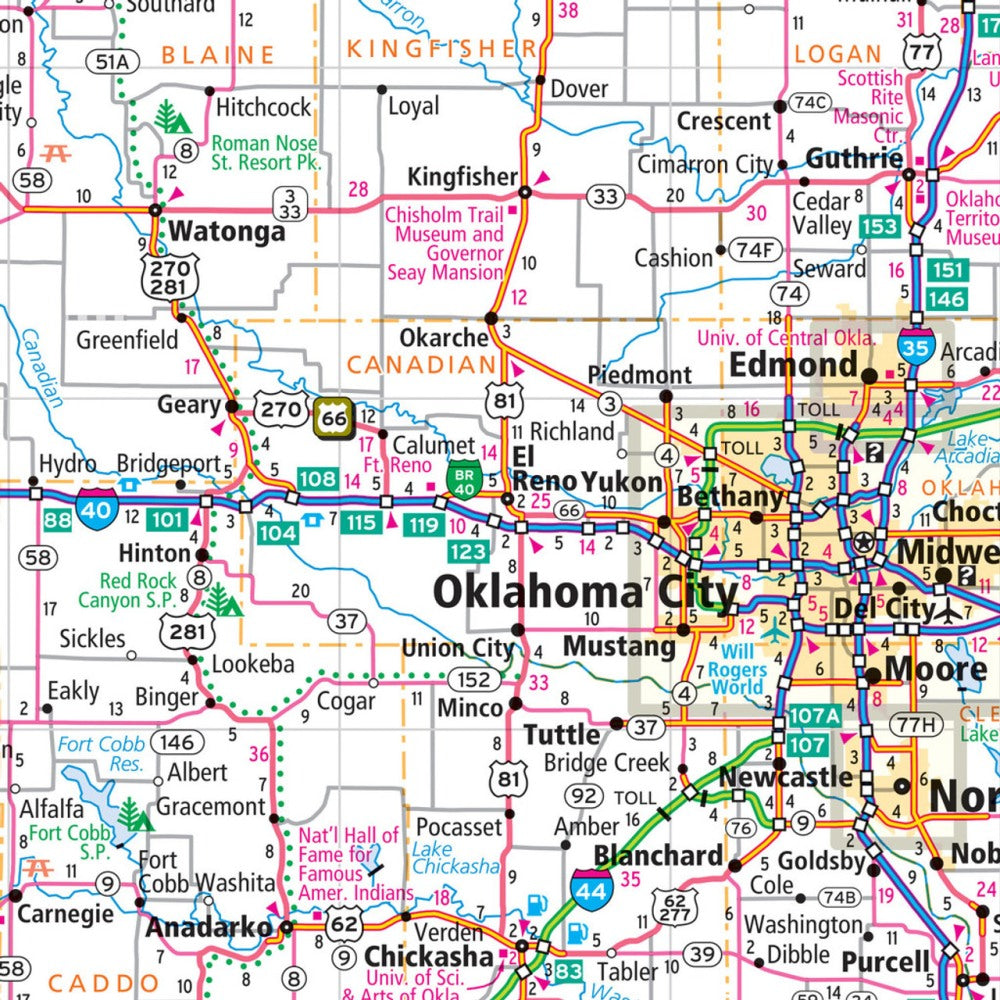 Oklahoma State Highway Laminated Map by Rand McNally (Easy to Fold) - Map Detail
