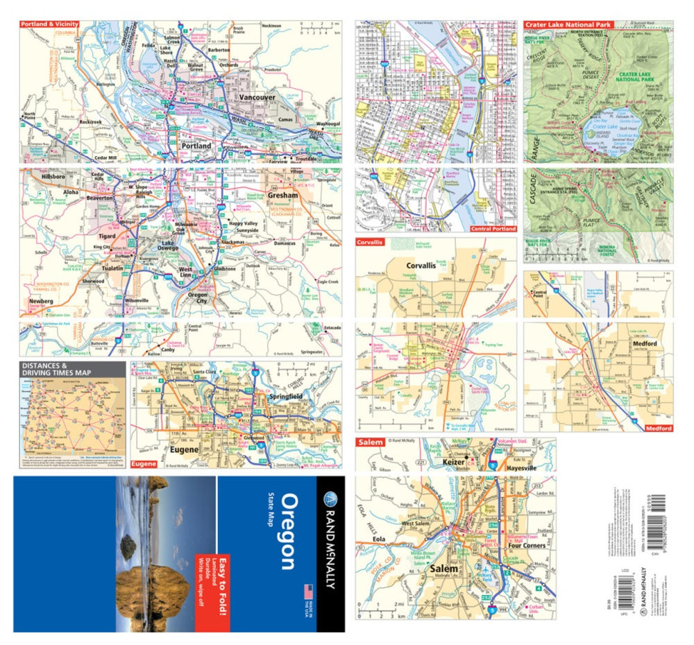 Oregon State Highway Laminated Map by Rand McNally (Easy to Fold) - Backside Map Insets