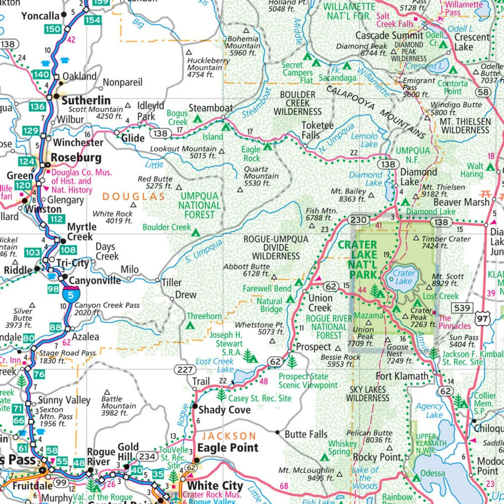 Oregon State Highway Laminated Map by Rand McNally (Easy to Fold) - Map Detail