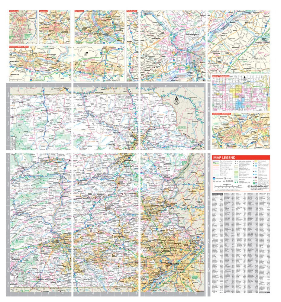 Pennsylvania State Highway Laminated Map by Rand McNally (Easy to Fold) - East Map