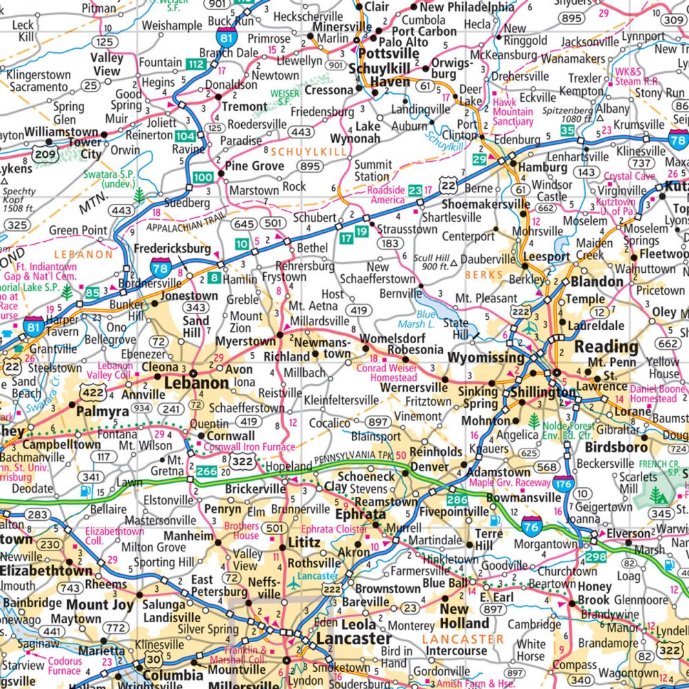 Pennsylvania State Highway Laminated Map by Rand McNally (Easy to Fold) - Map Detail