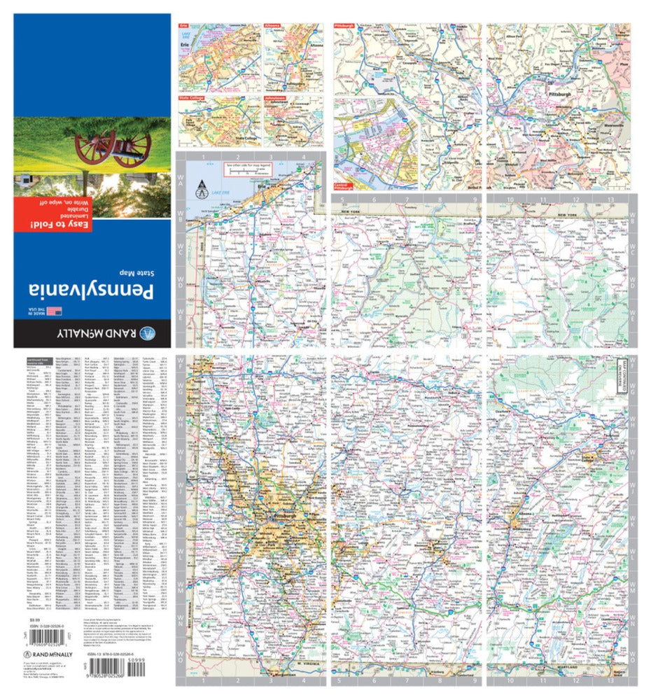 Pennsylvania State Highway Laminated Map by Rand McNally (Easy to Fold) - West Map