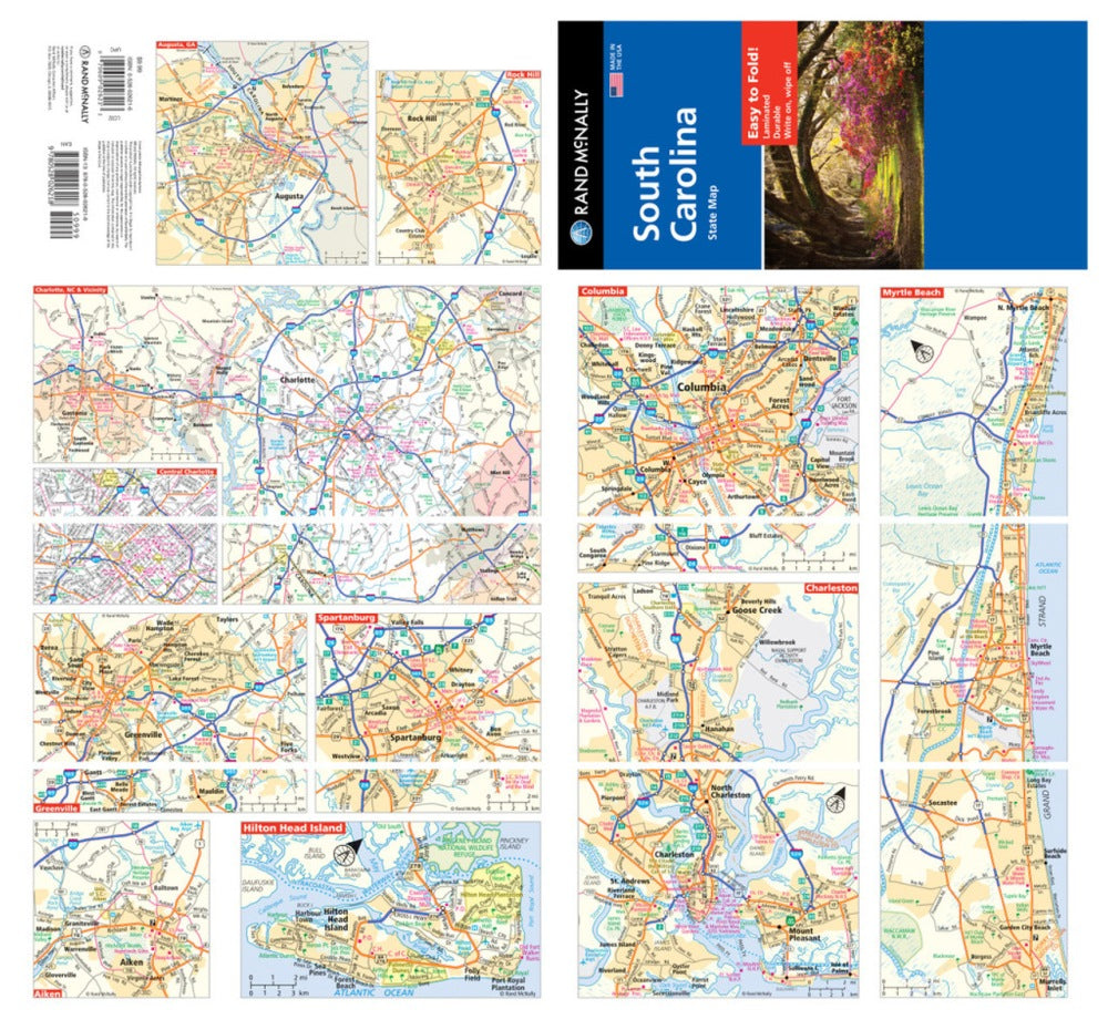 South Carolina State Highway Laminated Map by Rand McNally (Easy to Fold) - Backside Map Insets