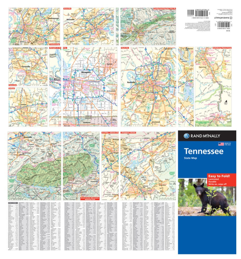 Tennessee State Highway Laminated Map by Rand McNally (Easy to Fold) - Backside Map Insets