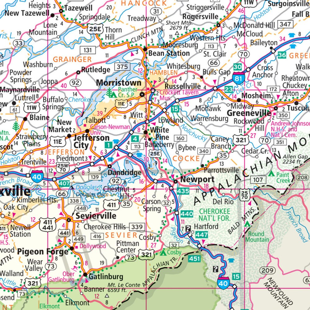 Tennessee State Highway Laminated Map by Rand McNally (Easy to Fold) - Map Detail