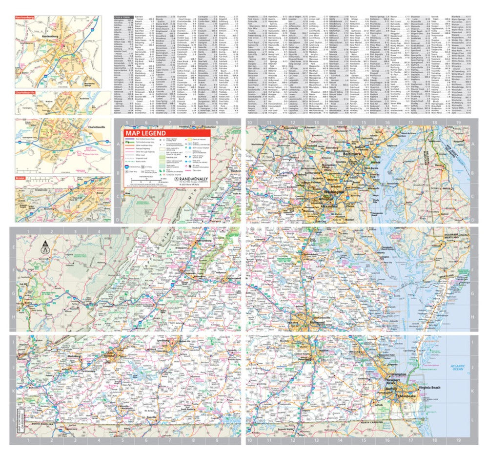 Virginia State Highway Laminated Map by Rand McNally (Easy to Fold) - Map