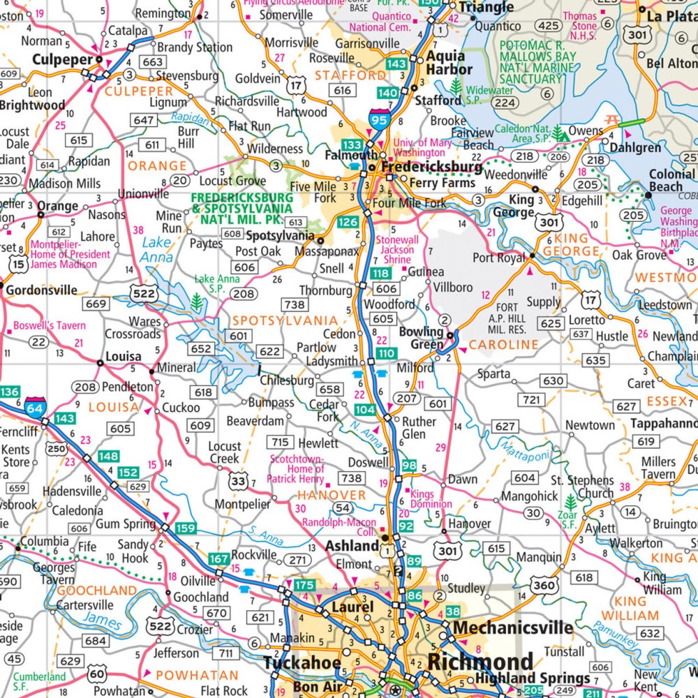 Virginia State Highway Laminated Map by Rand McNally (Easy to Fold) - Map Detail