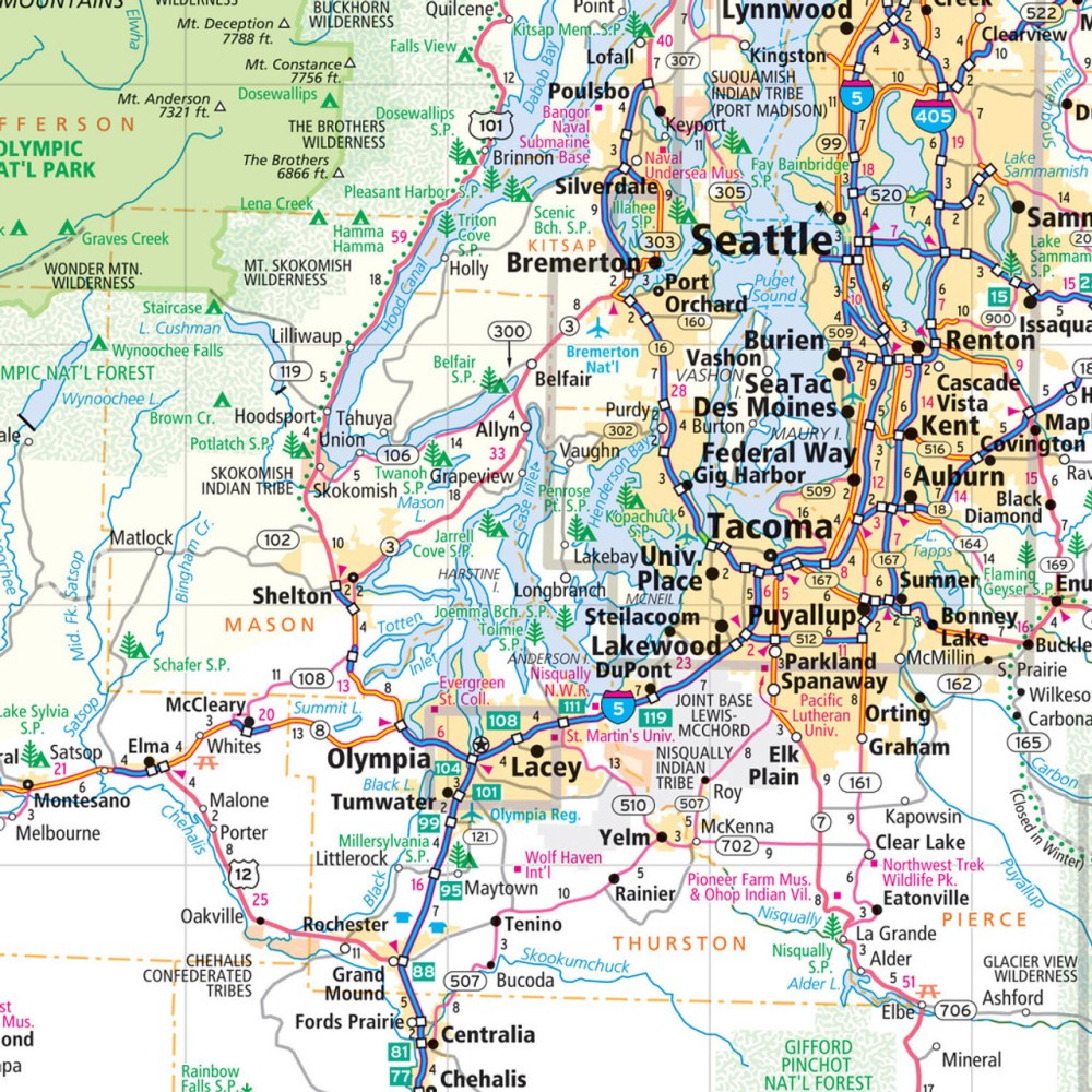 Washington State Highway Laminated Map by Rand McNally (Easy to Fold) - Map Detail