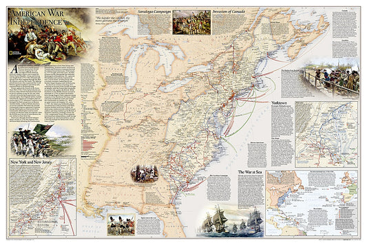 Revolutionary War & War of 1812 Double Sided Wall Map by National Geographic - Revolution Map