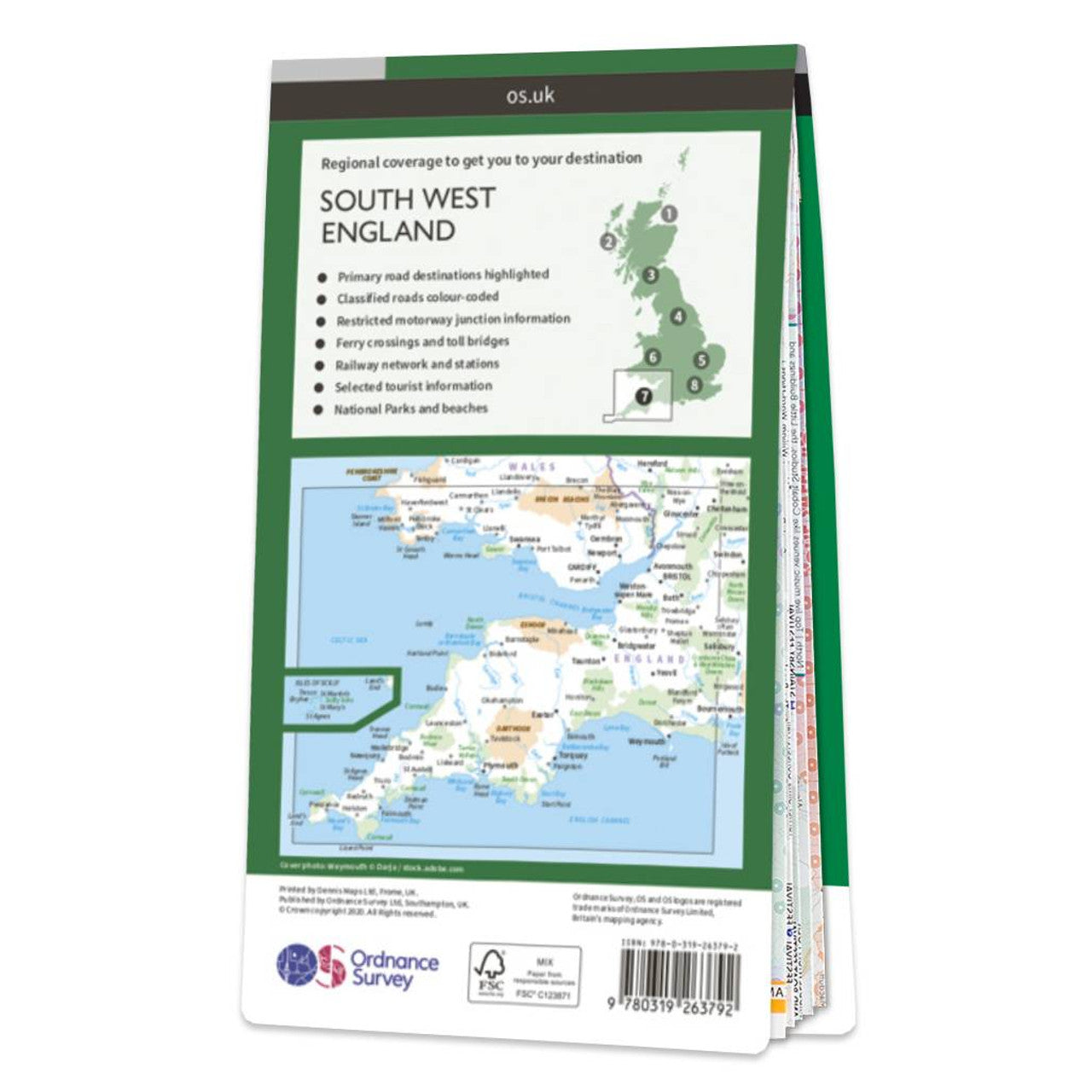 SW England & South Wales Road & Reference Map by Ordnance Survey - Back Cover
