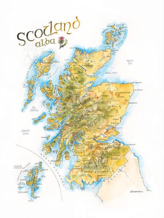 Scotland Watercolor Map by Elizabeth Person