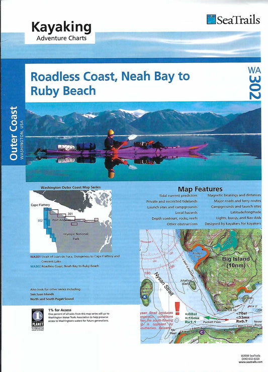 Roadless Coast, Neah Bay to Ruby Beach Sea Kayak Chart - WA302