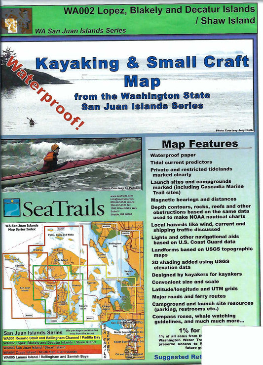 San Juan Islands Kayaking Map - WA002 - Lopez, Blakely, Decatur, Shaw Islands