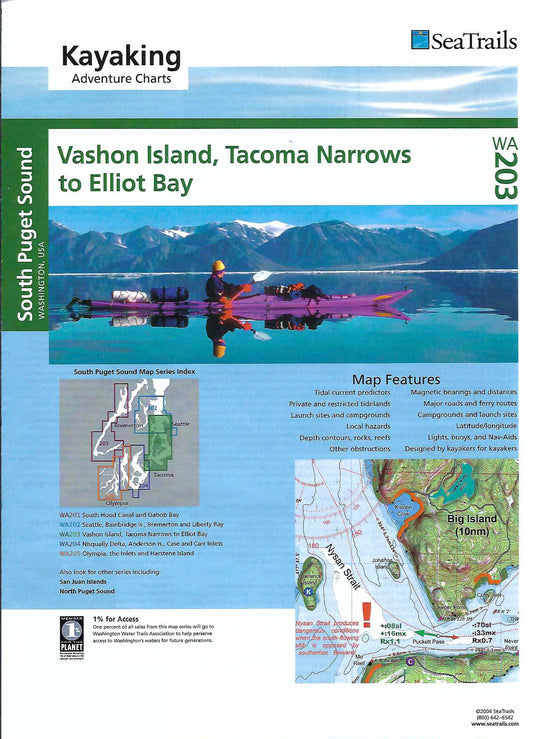 Vashon Island, Tacoma Narrows to Elliot Bay Kayak Chart - WA203