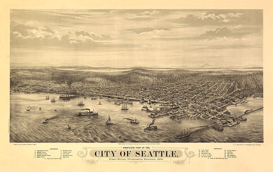Antique Map of Seattle, WA 1878