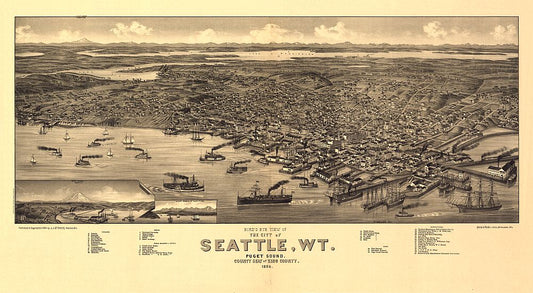Antique Map of Seattle, WA 1884