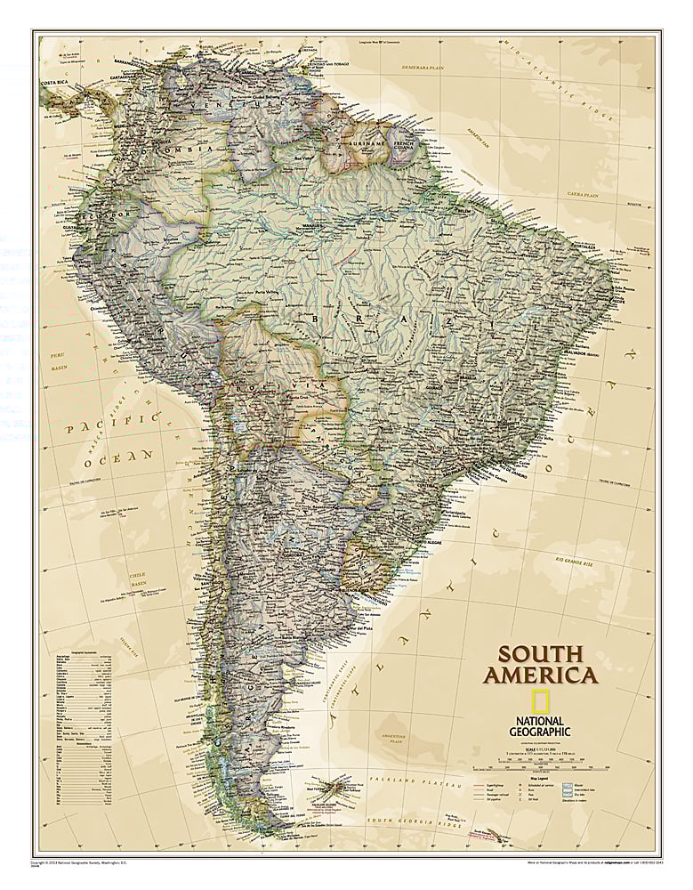 South America Wall Map - Executive Style by National Geographic
