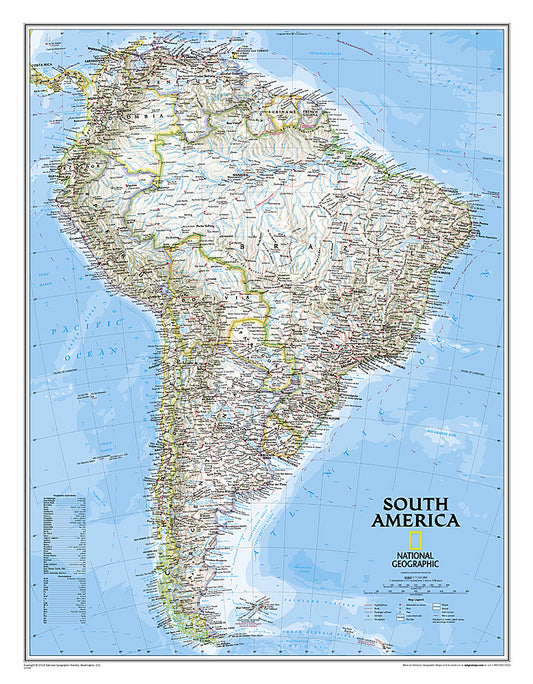 South America Wall Map - Classic Style- by National Geographic