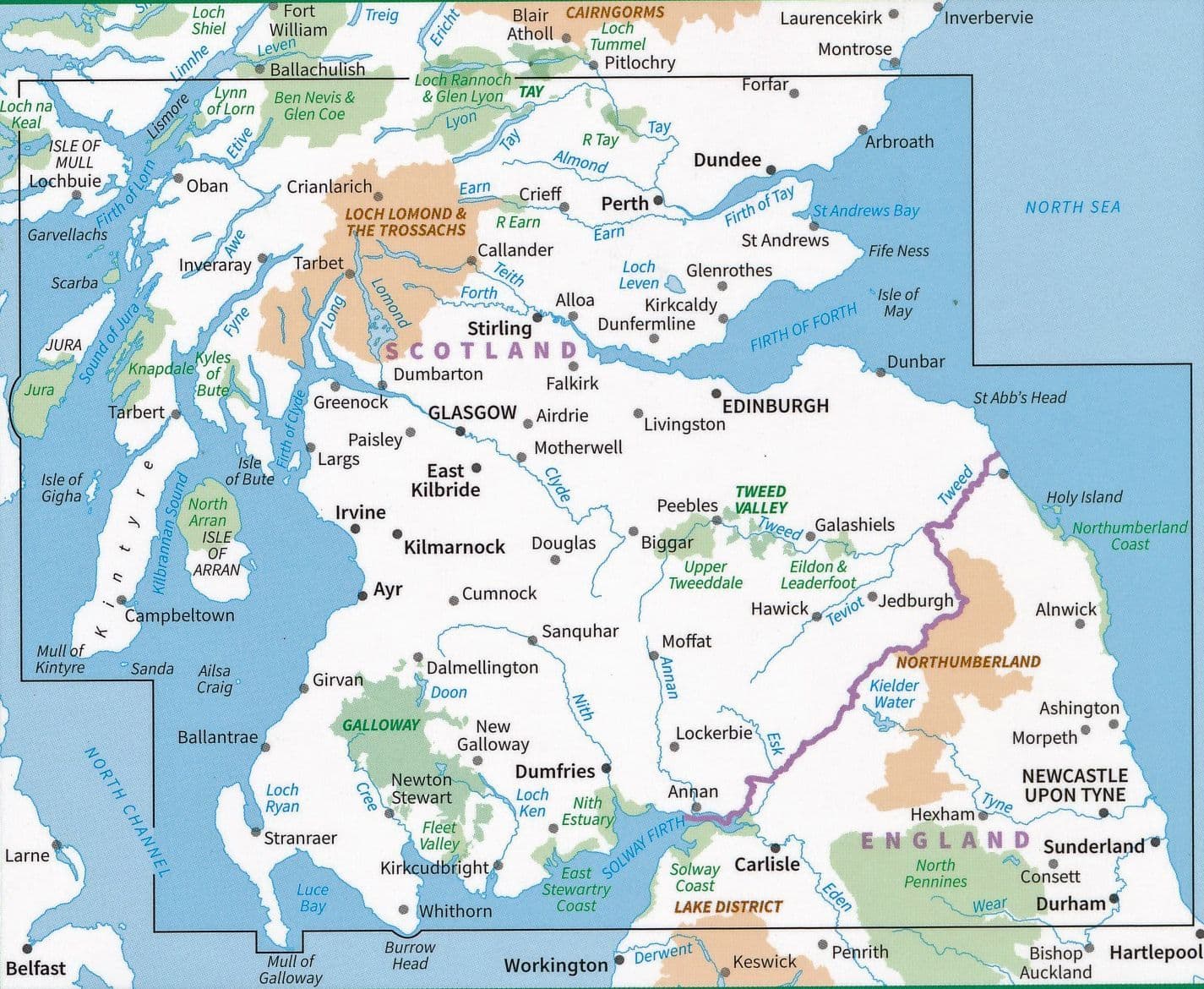 Southern Scotland Road & Reference Map by Ordnance Survey - Map Coverage
