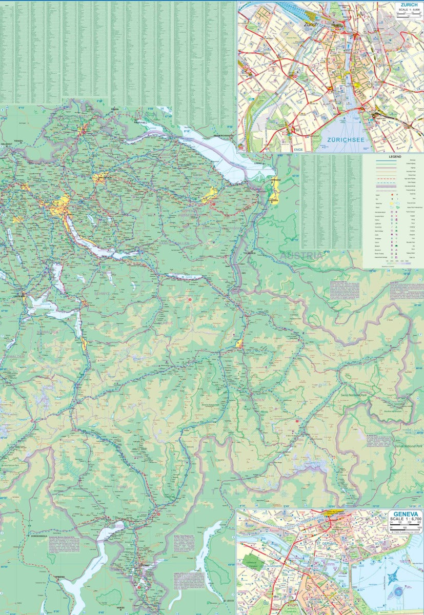 Switzerland Travel & Reference Map by ITMB - Eastern Map Detail