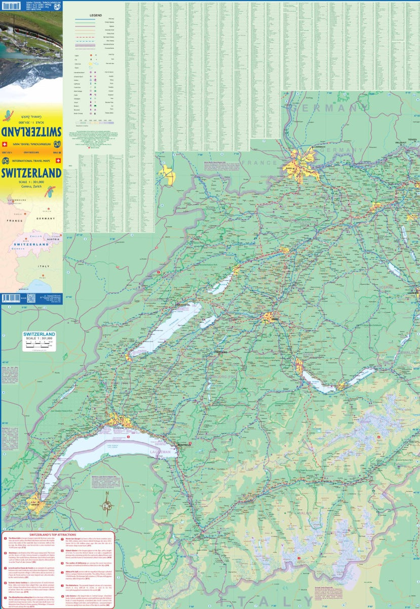 Switzerland Travel & Reference Map by ITMB - Western Map Detail