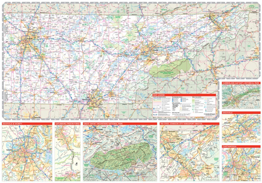Tennessee State Highway Folded Map by Rand McNally (Easy to Read) - East Map