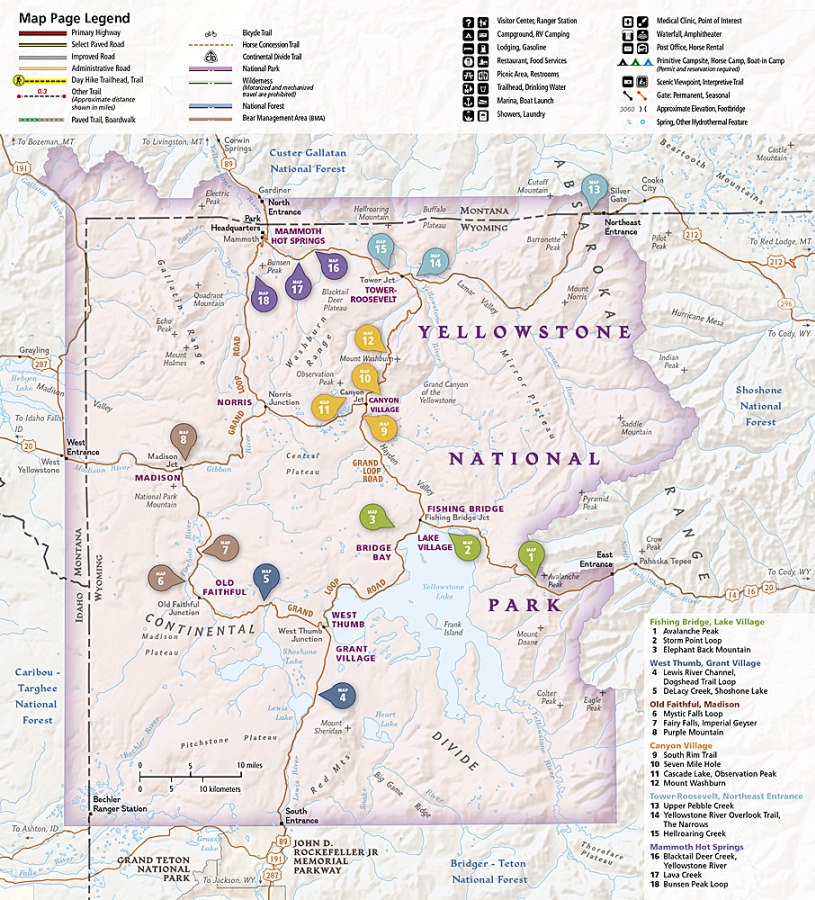 Yellowstone National Park Day Hikes Topographic Map Booklet #1705 - Legend & Coverage Map