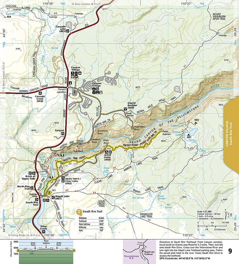 Yellowstone National Park Day Hikes Topographic Map Booklet #1705 - Map Detail