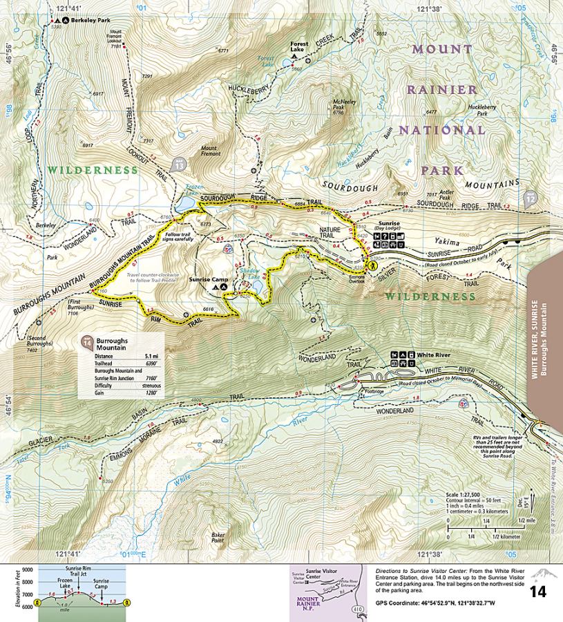 Mt Rainier National Park Day Hikes Topographic Map Guide Booklet #1715 - Map Detail