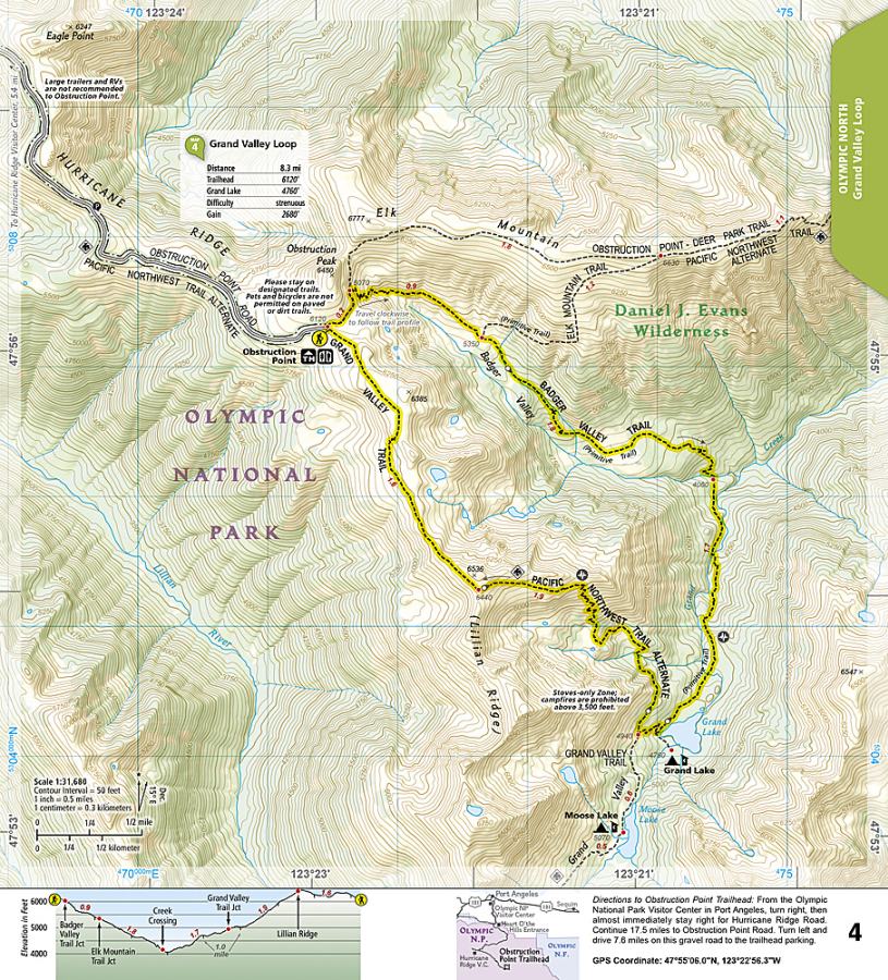 Olympic National Park Day Hikes Topographic Map Guide Booklet #1716 - Map Detail