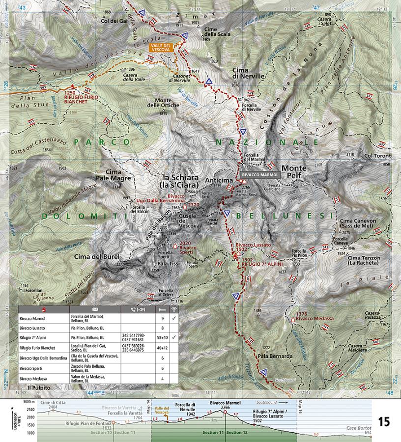 Dolomite High Route (Alta Via 1) Great Treks Topographic Map Guide by National Geographic - Map Detail
