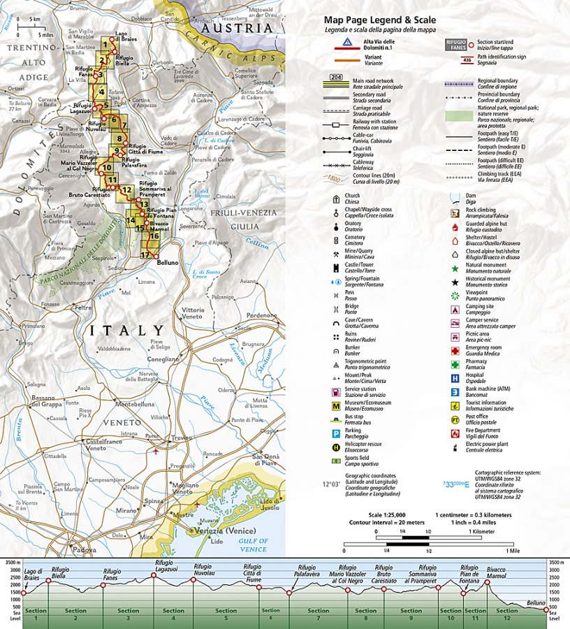 Dolomite High Route (Alta Via 1) Great Treks Topographic Map Guide by National Geographic - Map Index