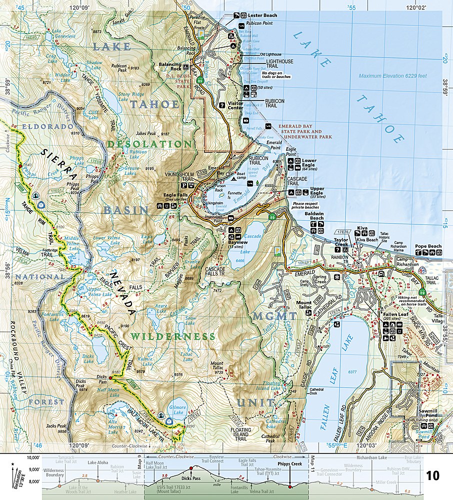 Tahoe Rim Trail Trails Illustrated Topographic Map Guide Booklet #1013 - Map Detail