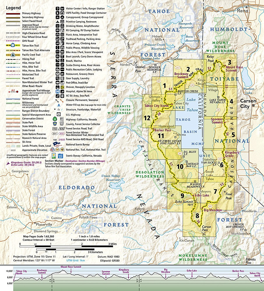 Tahoe Rim Trail Trails Illustrated Topographic Map Guide Booklet #1013 - Index Map