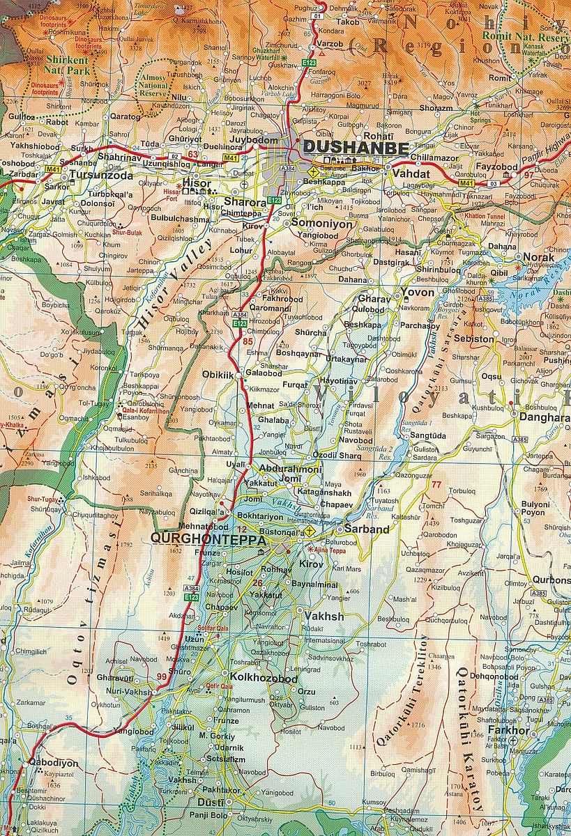 Tajikistan Road Map by Gizi Map - Map Detail