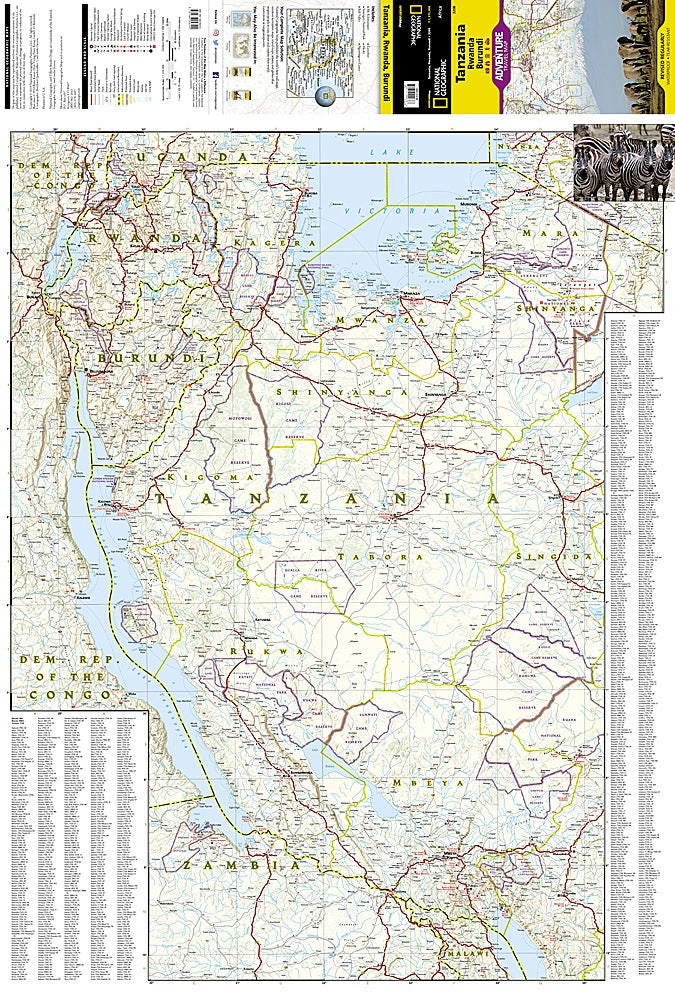 Tanzania, Rwanda & Burundi Adventure Travel Map by National Geographic - Map Detail
