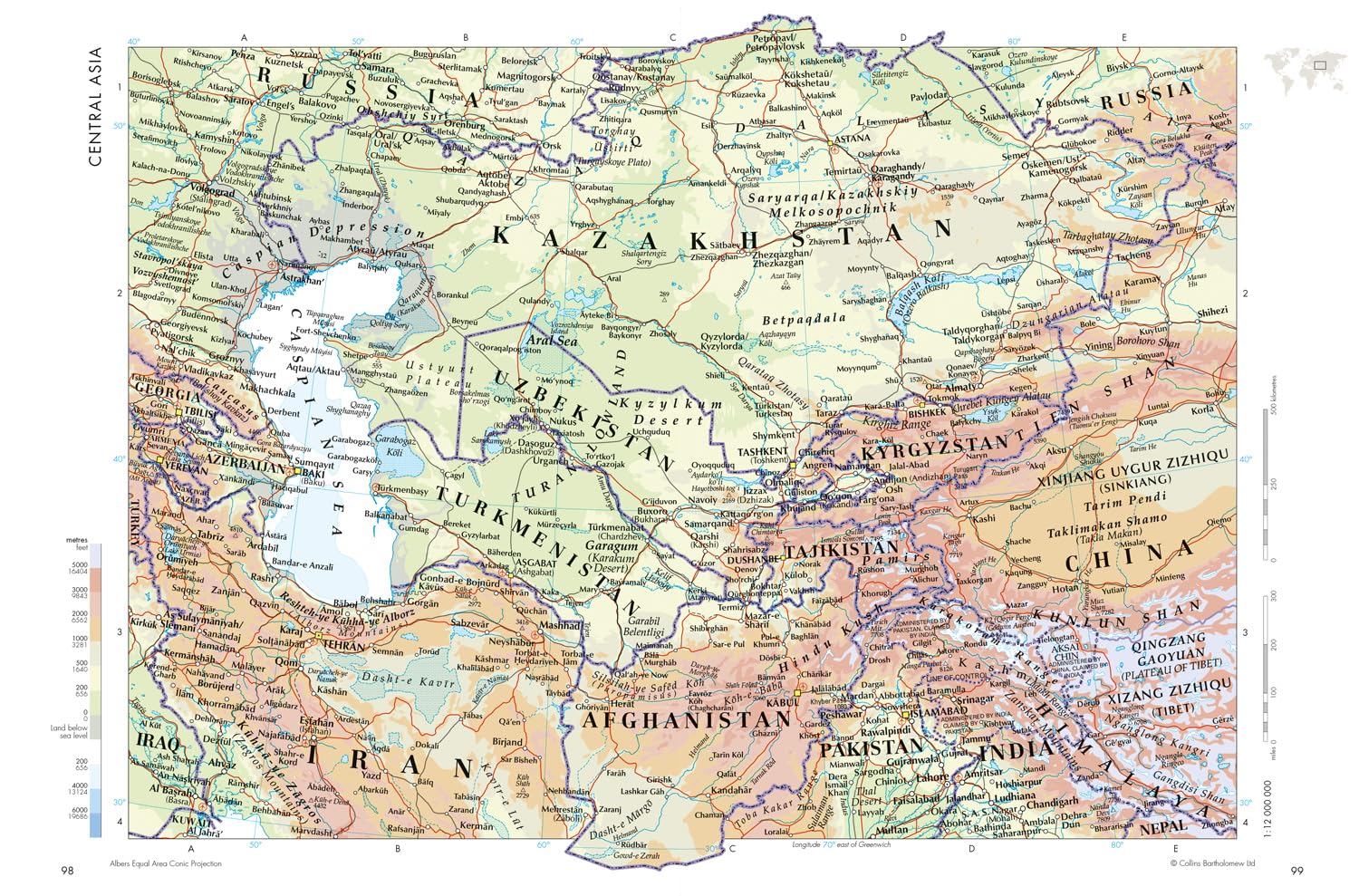 Times Desktop Atlas of the World Physical Map of Asia Example.