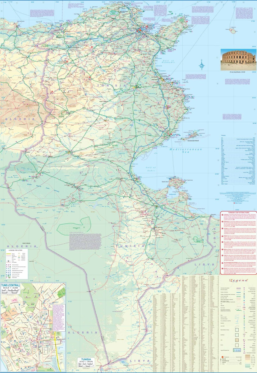 Tunisia & Libya Travel & Reference Map by ITMB - Tunisia Map Detail