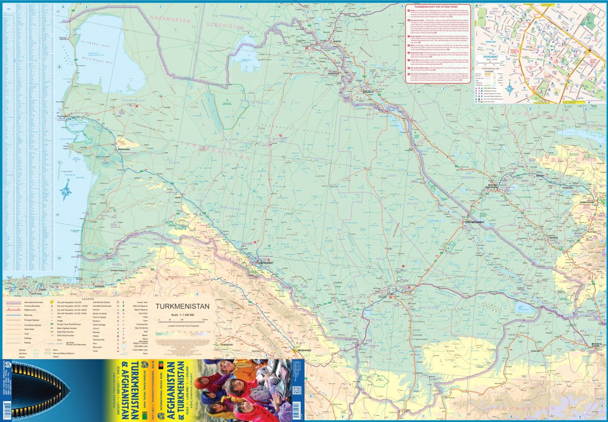 Turkmenistan & Afghanistan Travel & Reference Map by ITMB - Turkmenistan Map Detail