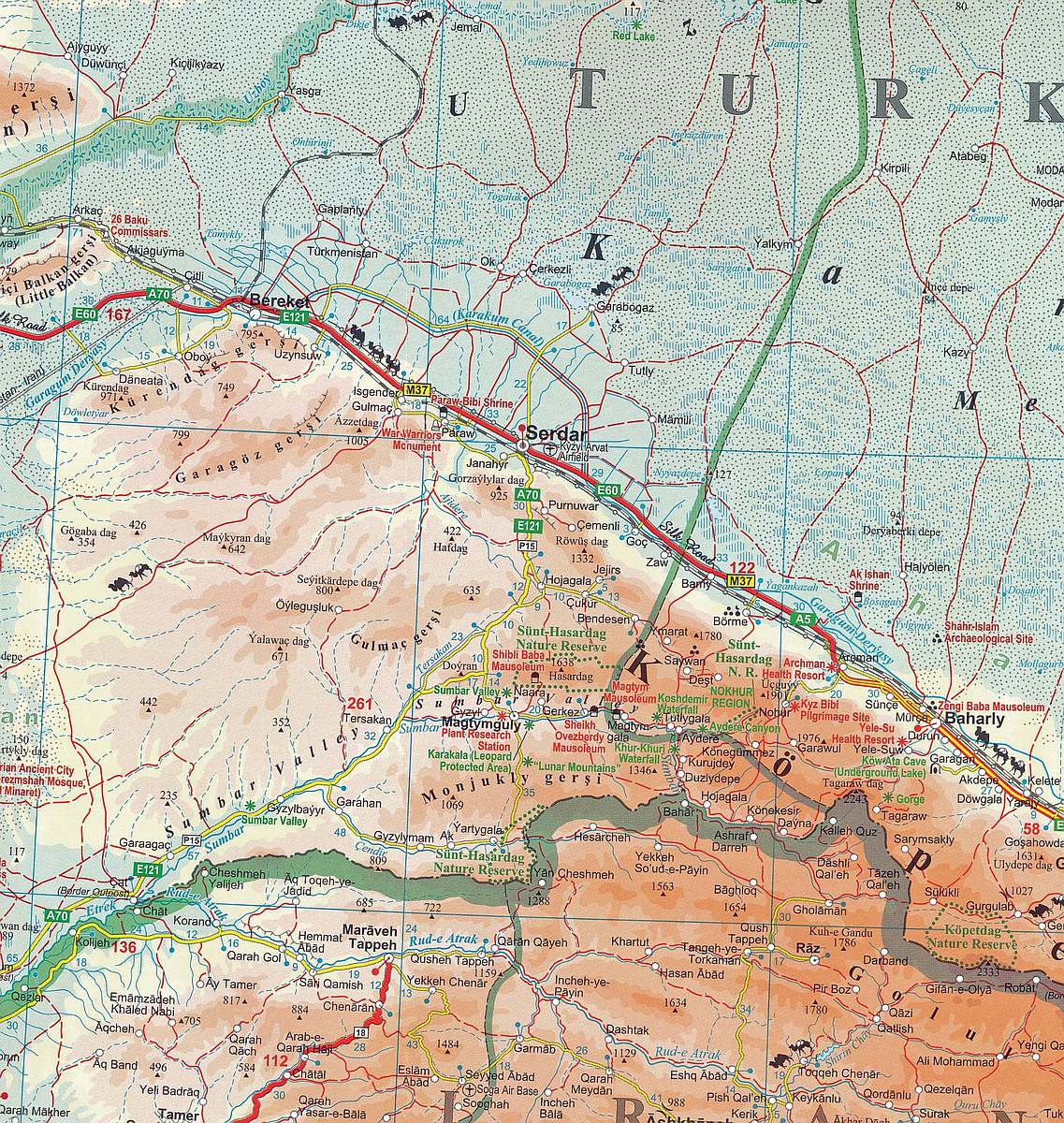 Turkmenistan Road Map by Gizi Map - Map Detail