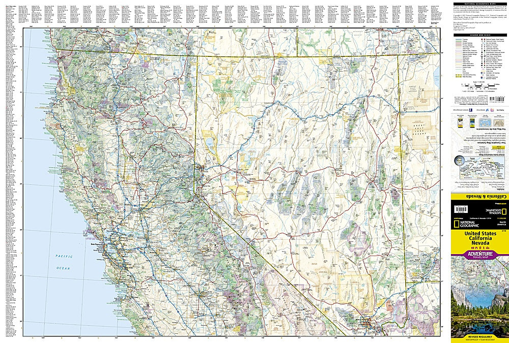 U.S. California & Nevada Adventure Travel Map by National Geographic - Map, North