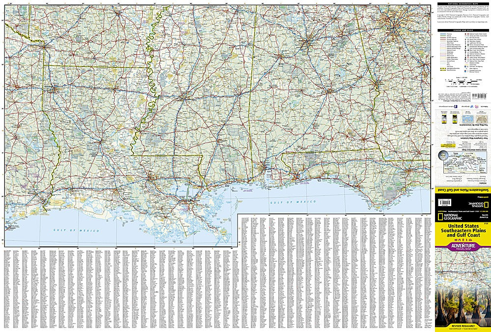 United States Southeastern Plains & Gulf Coast Adventure Travel Map by National Geographic - Map Detail