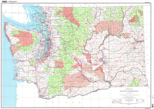 Washington State Political Wall Map by USGS