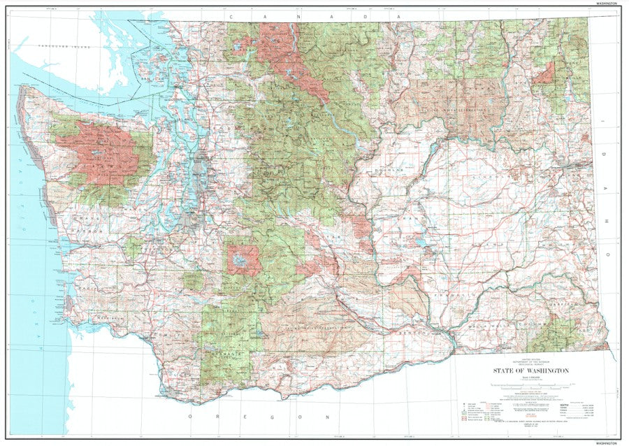 Washington State Topographic Wall Map by USGS