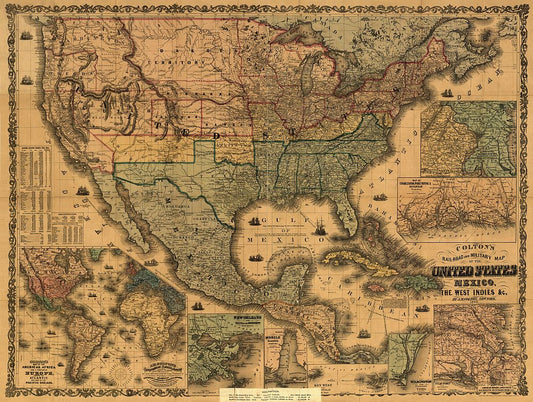 1862 United States Railroad Antique Map Reproduction