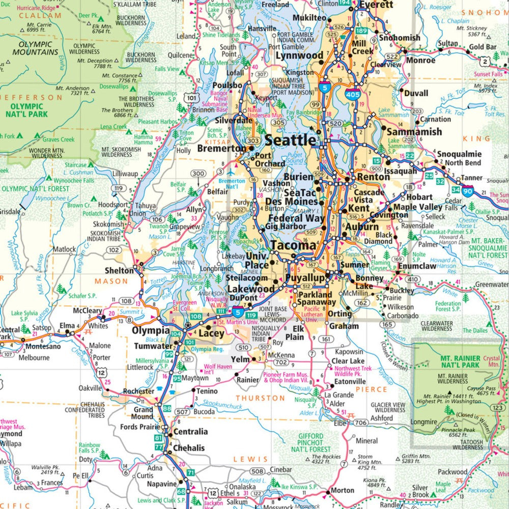 Washington State Road Map by Rand McNally (Easy to Read) - Map Detail