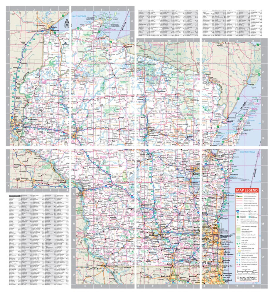 Wisconsin State Highway Laminated Map by Rand McNally (Easy to Fold) - Map