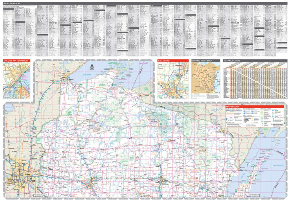 Wisconsin State Highway Folded Map by Rand McNally (Easy to Read) - North Map